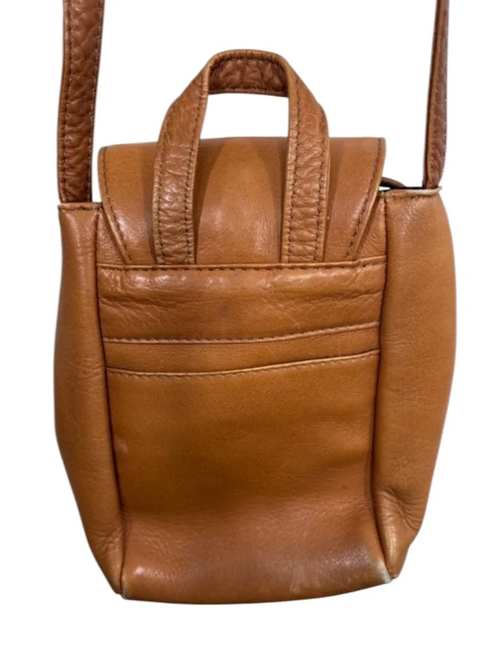 Hobo Tan Leather Drawstring Flap Mini Crossbody Bag BLEMISH